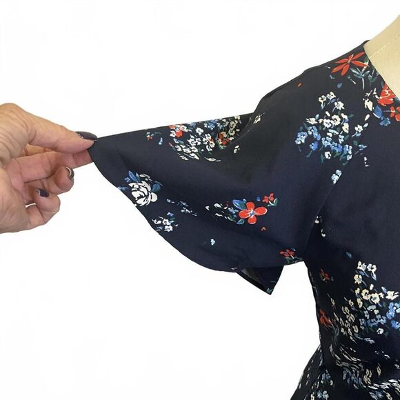 Banana Republic Women's Size 0 Navy Blue Floral Fit and Flare Mini Dress - Picture 3 of 12